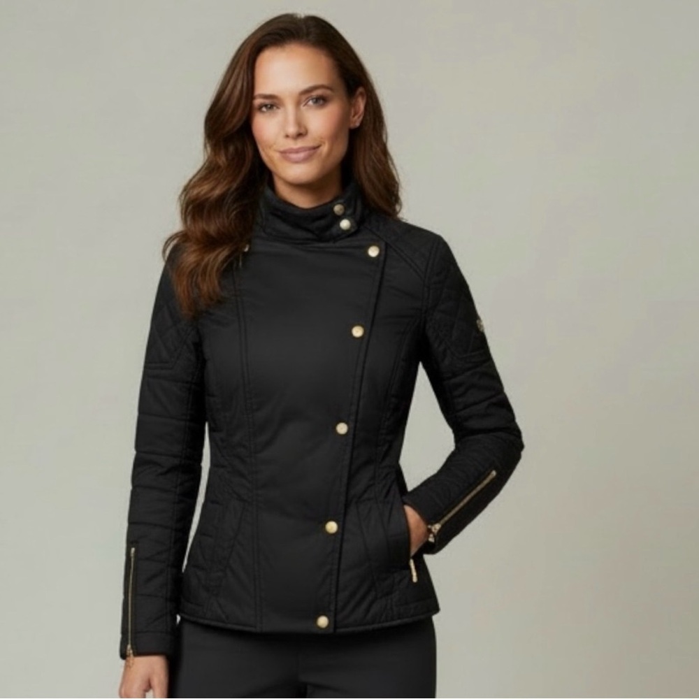 Black Quilted Asymmetric Snap-Front Jacket